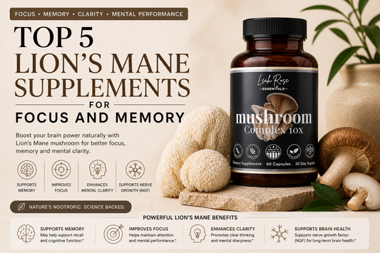 Top lion’s mane supplements for focus and memory featuring mushroom capsules and natural brain boosting ingredients