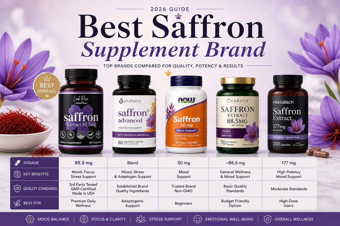 Leah Rose Essentials saffron extract 88.5mg supplement bottle for mood focus and stress support premium saffron capsules USA made