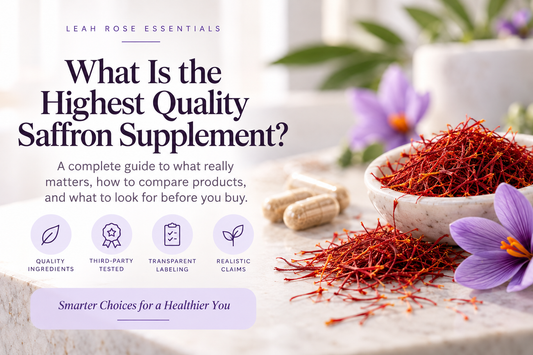 Saffron threads, saffron flowers and capsules illustrating how to choose the highest quality saffron supplement