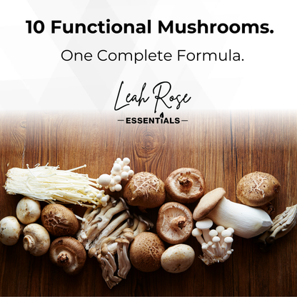 Leah Rose Essentials offers 10 functional mushrooms in one single pill