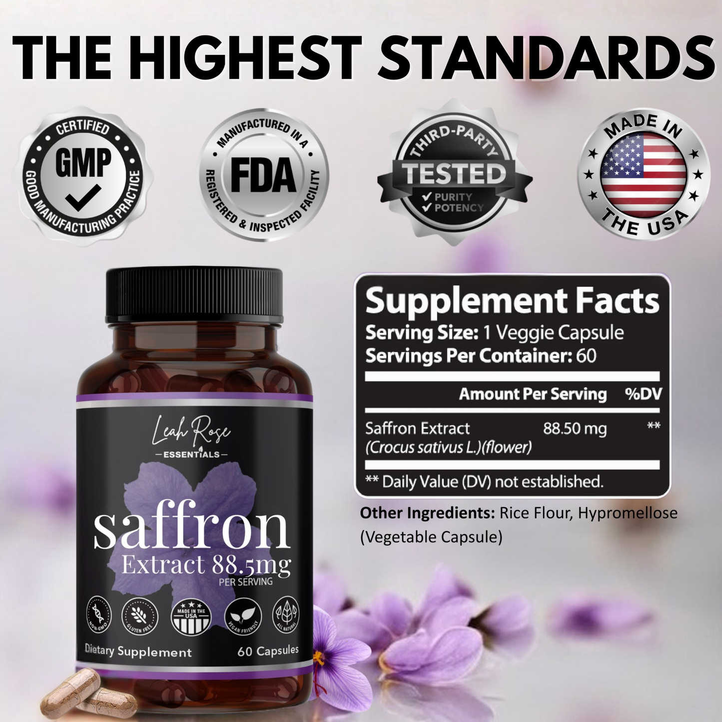 All Natural Saffron Extract 88.5mg - 60 capsules