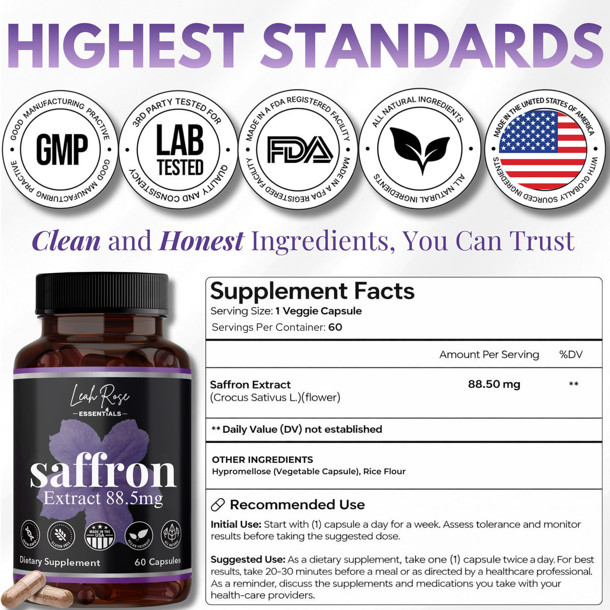 Supplement bottle with label and supplement facts on a white background